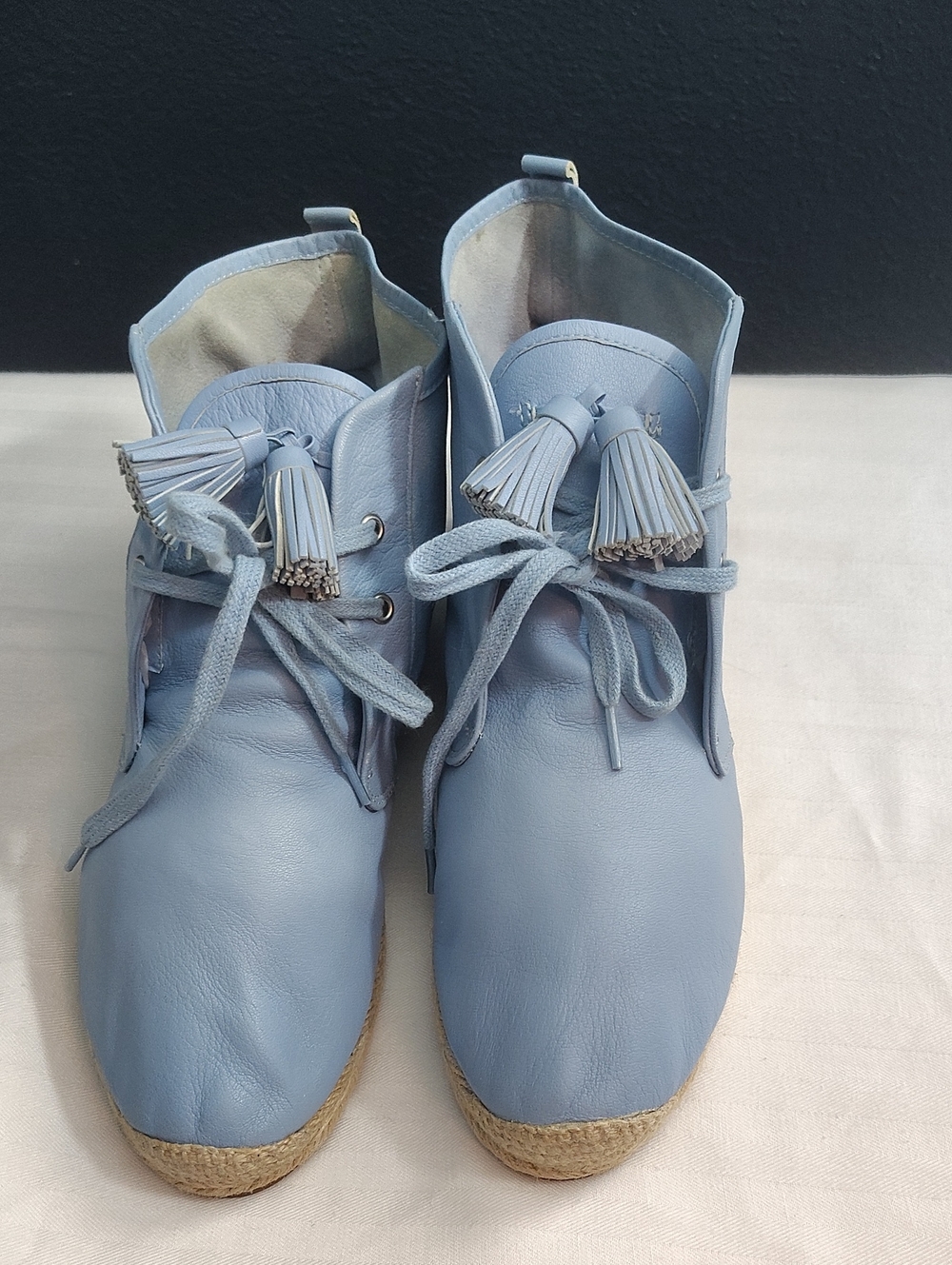 3.1 Phillip Lim Light Blue Luxury Leather Tassel Lace-Up Ankle Espadrilles